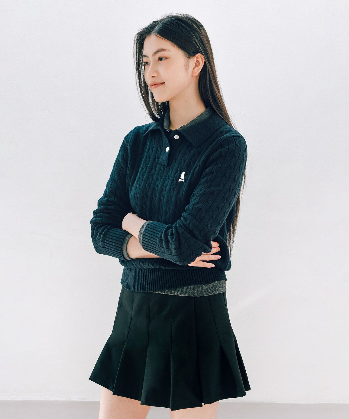 예일(YALE) 우먼즈 케이블 폴로 니트_네이비