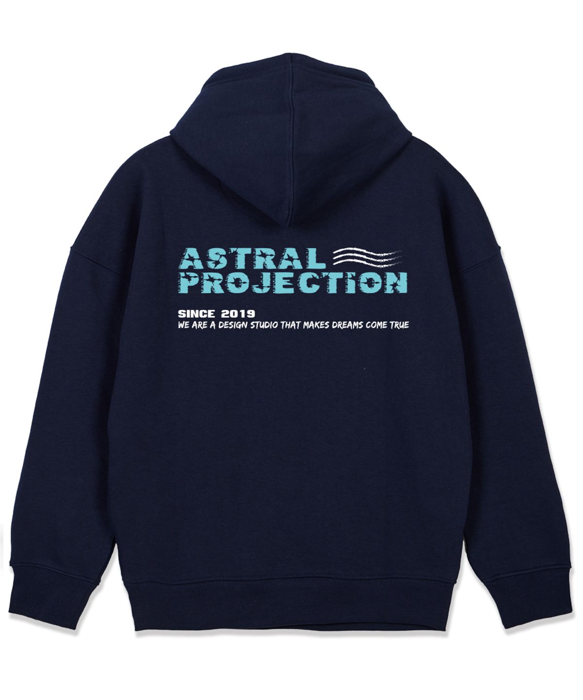 아스트랄 프로젝션(ASTRAL PROJECTION) 아미 레터링 오버핏 와이드 숄더 후디_네이비