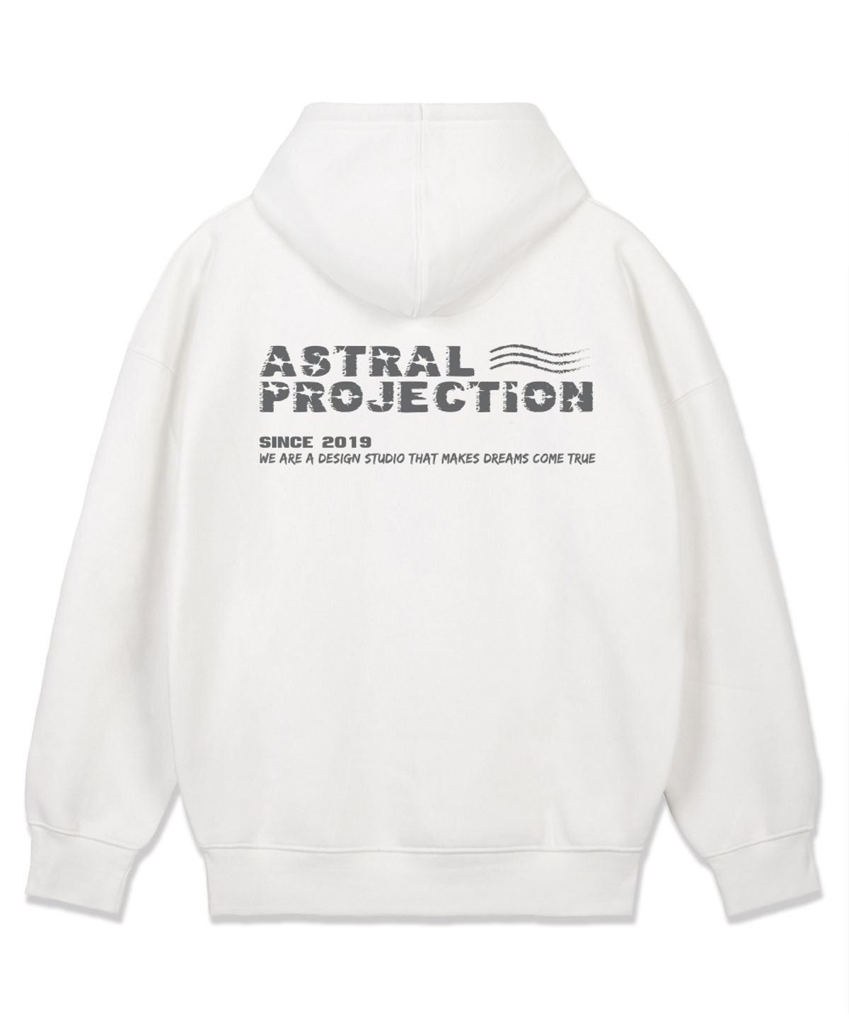 아스트랄 프로젝션(ASTRAL PROJECTION) 아미 레터링 오버핏 와이드 숄더 후디_화이트