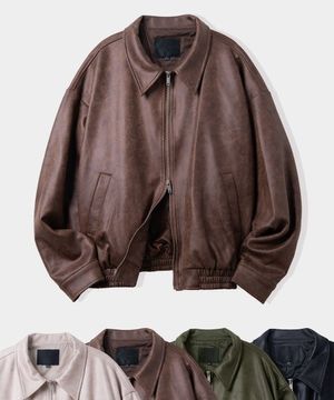 비건 스웨이드 오버핏 미니멀 인시전 바이커 집업 자켓