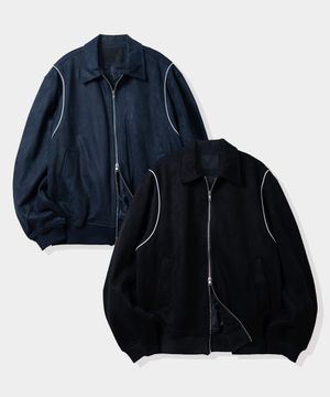 비건 스웨이드 파이핑 라인 블루종 자켓 점퍼