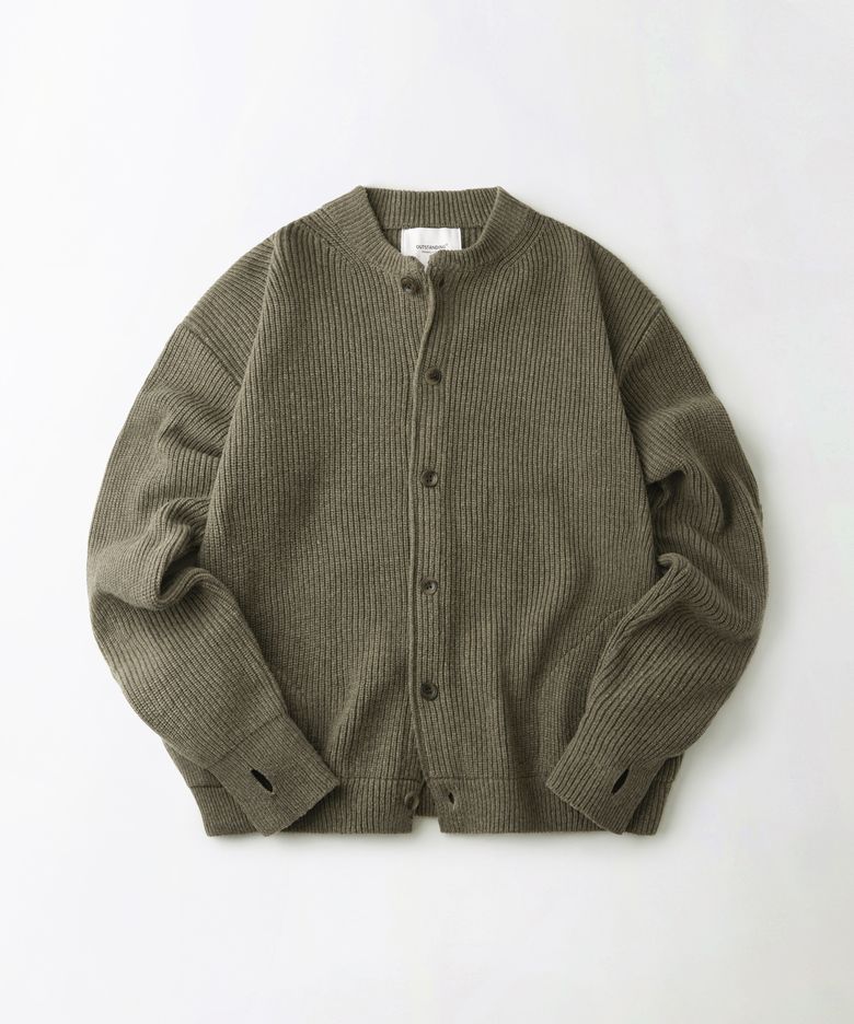 LAMBSWOOL ROUND NECK CARDIGAN_KHAKI MELANGE
