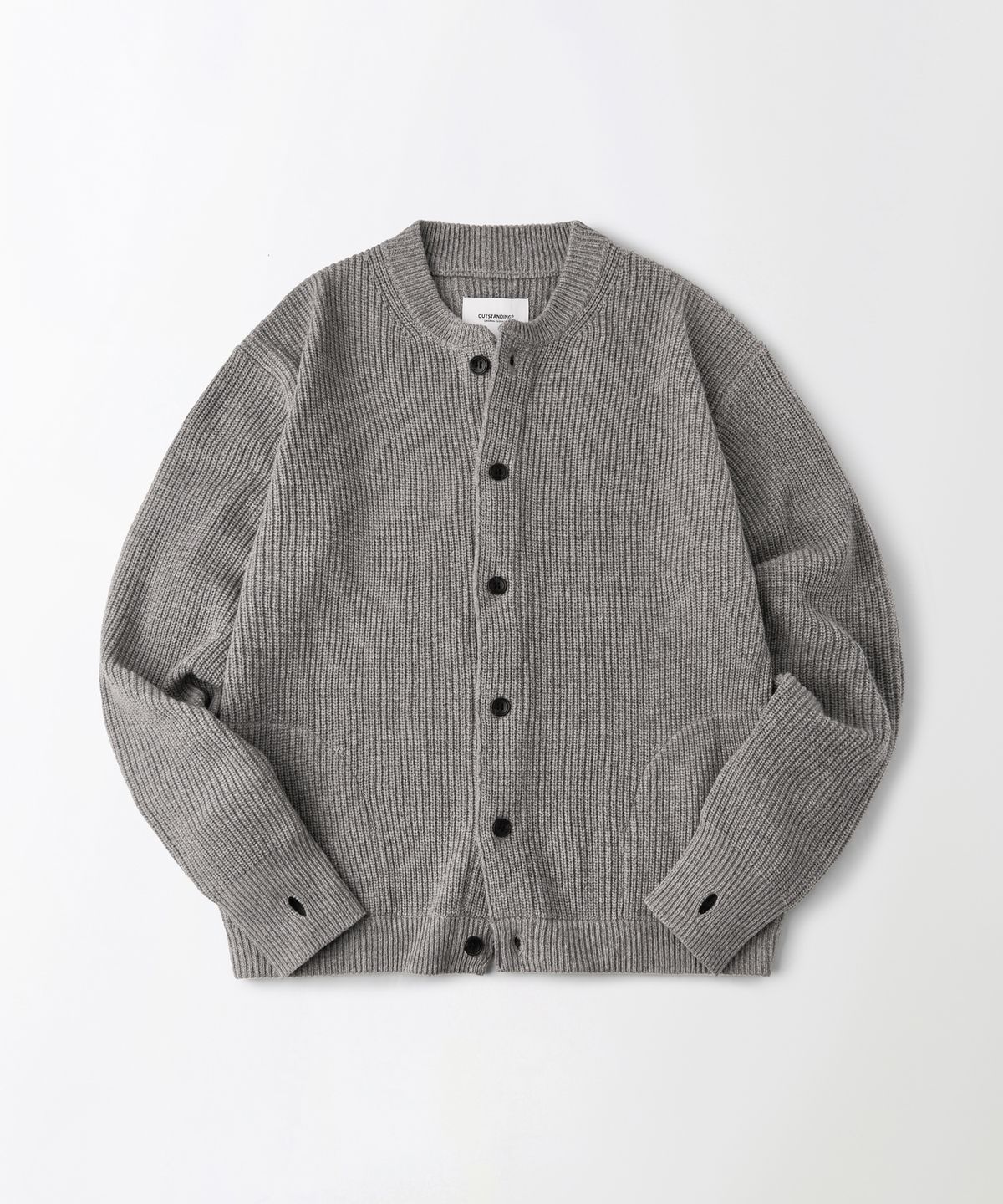 아웃스탠딩(OUTSTANDING) LAMBSWOOL ROUND NECK CARDIGAN_GRAY MELANGE