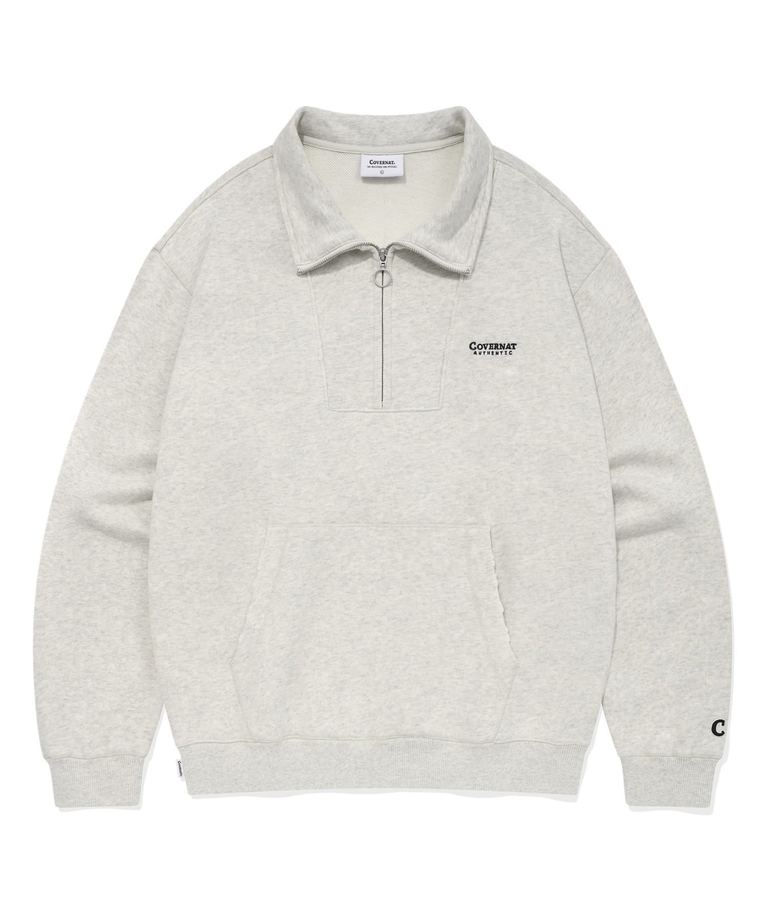 スウェット・トレーナー COVERNAT Damage Half Zip-Up Man to Man Oatmeal MUSINSA | COVERNAT Damage half zip-up sweatshirt oatmeal