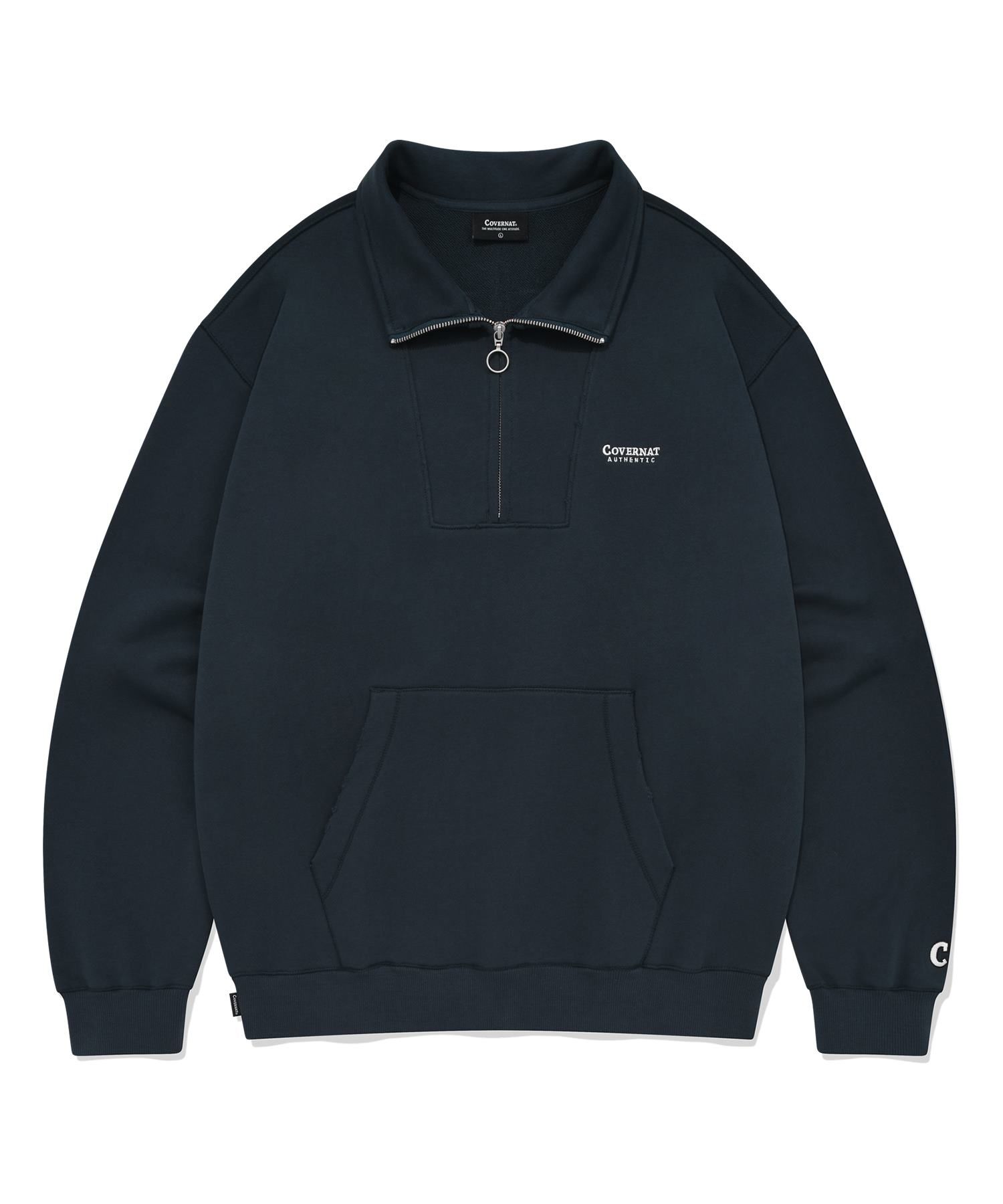 スウェット・トレーナー COVERNAT Damage Half Zip-up Man to Man Navy MUSINSA | COVERNAT Damage half zip-up sweatshirt navy