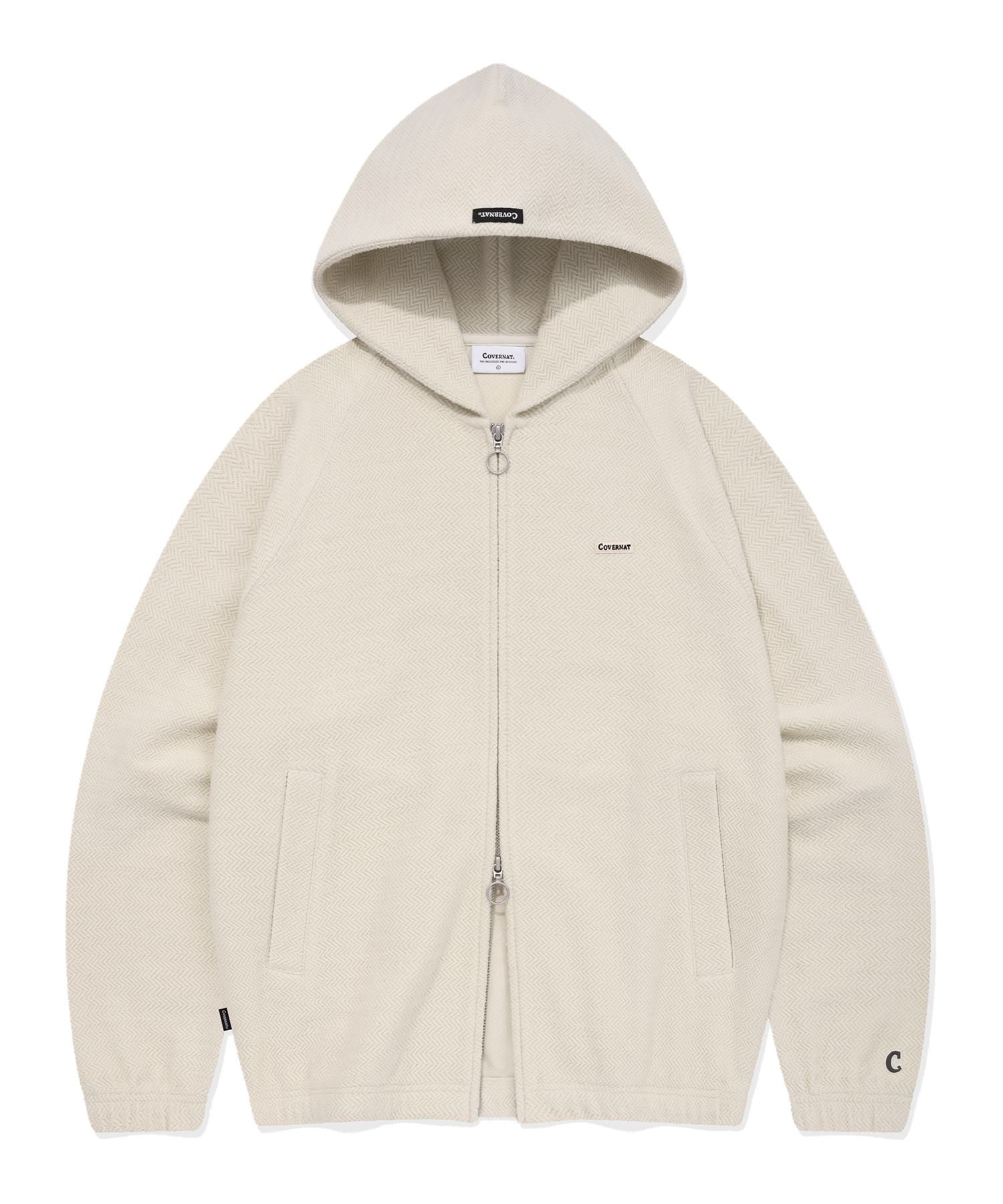 MUSINSA | COVERNAT Herringbone Hoodie Zip-Up Oatmeal