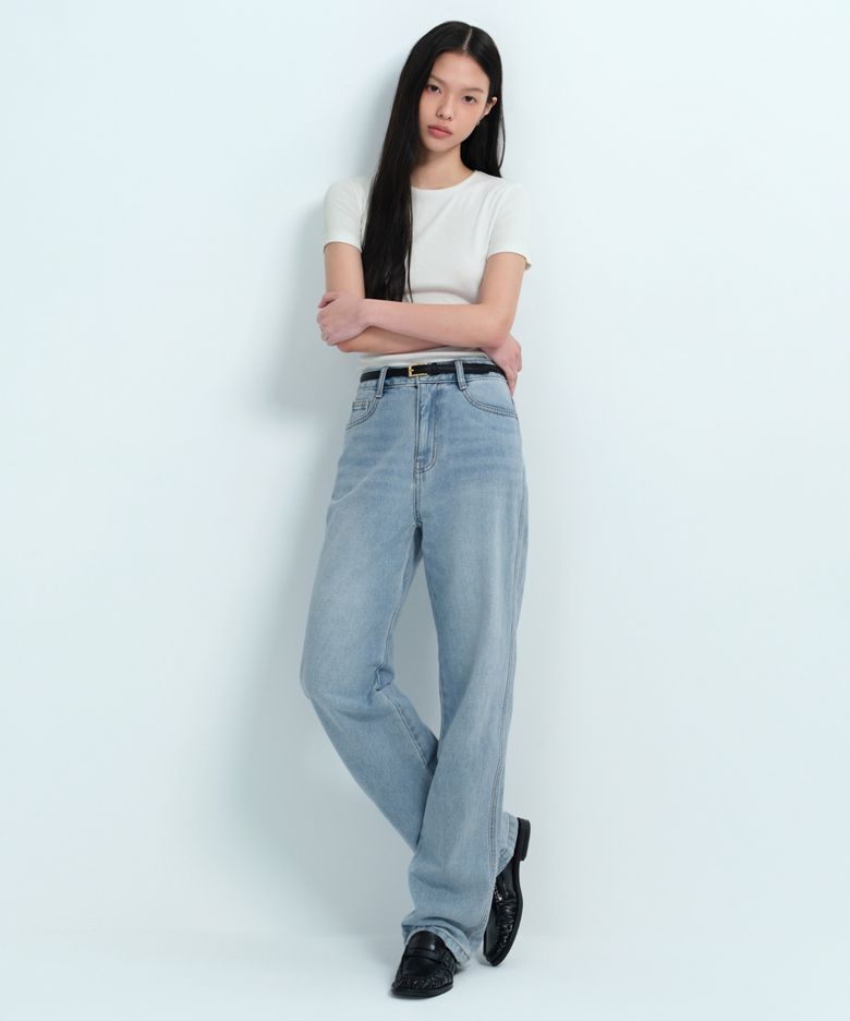 우먼즈 레귤러 핏 데님 팬츠 [라이트 인디고]