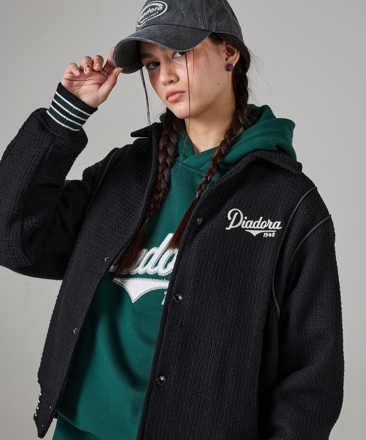 디아도라(diadora) 아티산 트위드 스타디움 자켓 BLACK