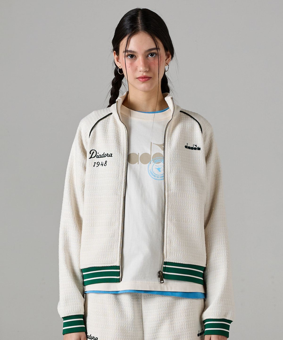 디아도라(diadora) 아티산 트위드 래글런 트랙자켓 LIGHT IVORY