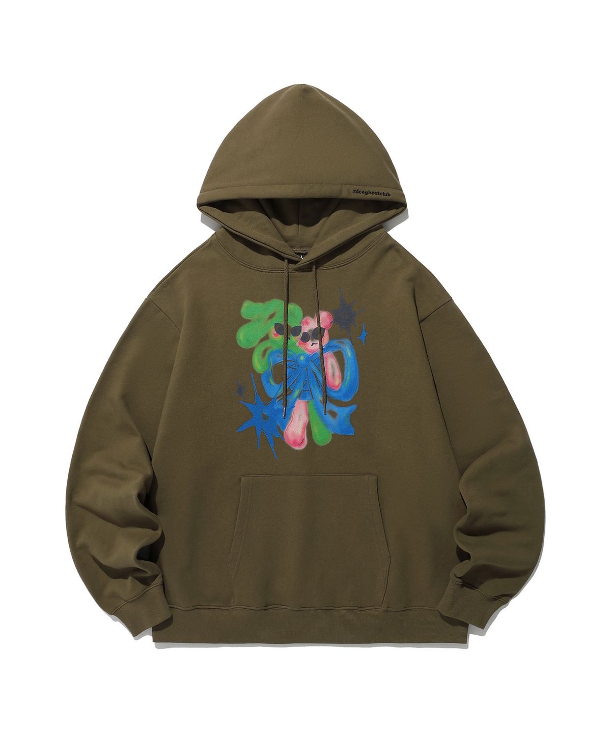 나이스고스트클럽(NICEGHOSTCLUB) BUNNYBEAR SPRAY ARTWORK HOODIE_KHAKI(NG2ESUM409A)