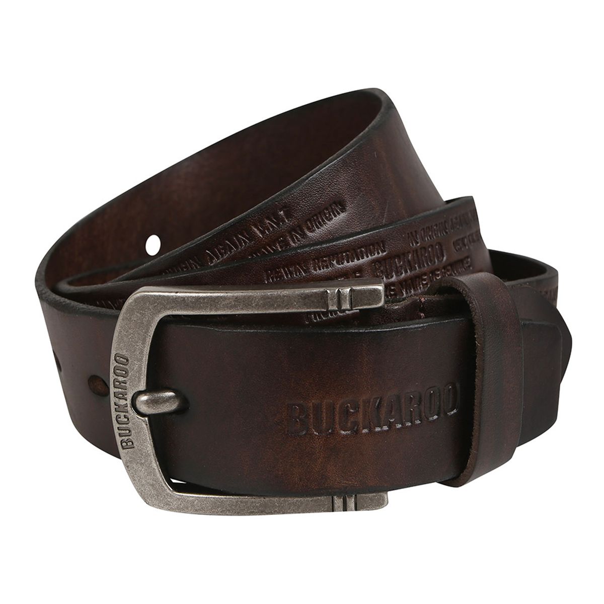 버커루(BUCKAROO) 양각 타이핑 투톤 벨트 (38mm) 다크 브라운
