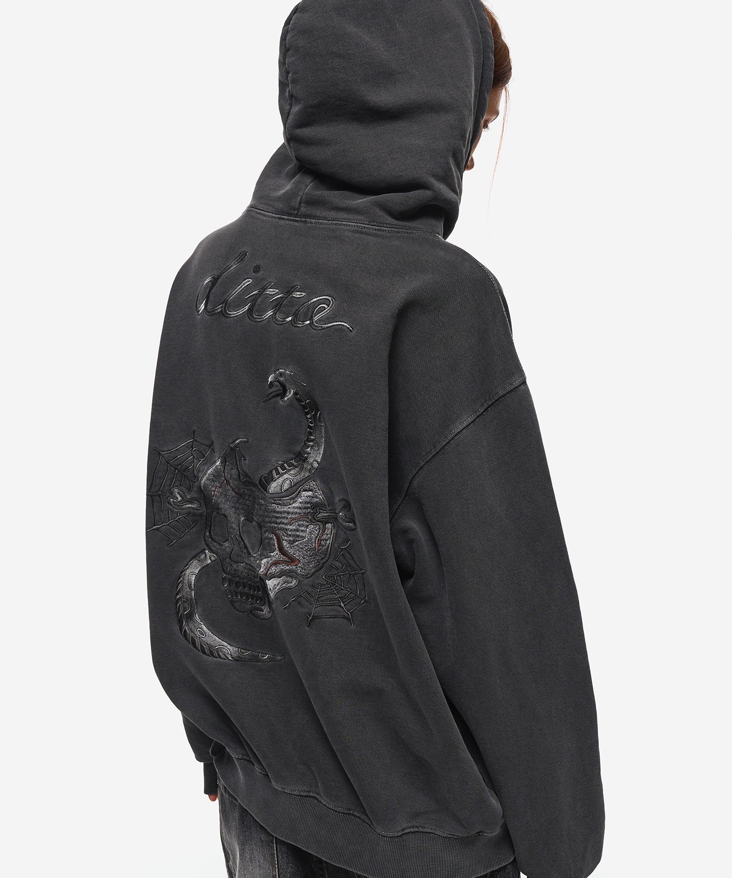 ★CPGN STUDIO★2-WAY Skull Web Pigment Hood Zip-Up★関税込★ MUSINSA公式 | LORES Advanced Pigment Dyed Zip Hoodie - Charcoal