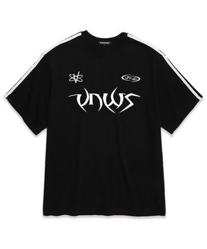 소매 테잎 POINTED LOGO 오버핏 반팔 티셔츠 (VS0065) 블랙