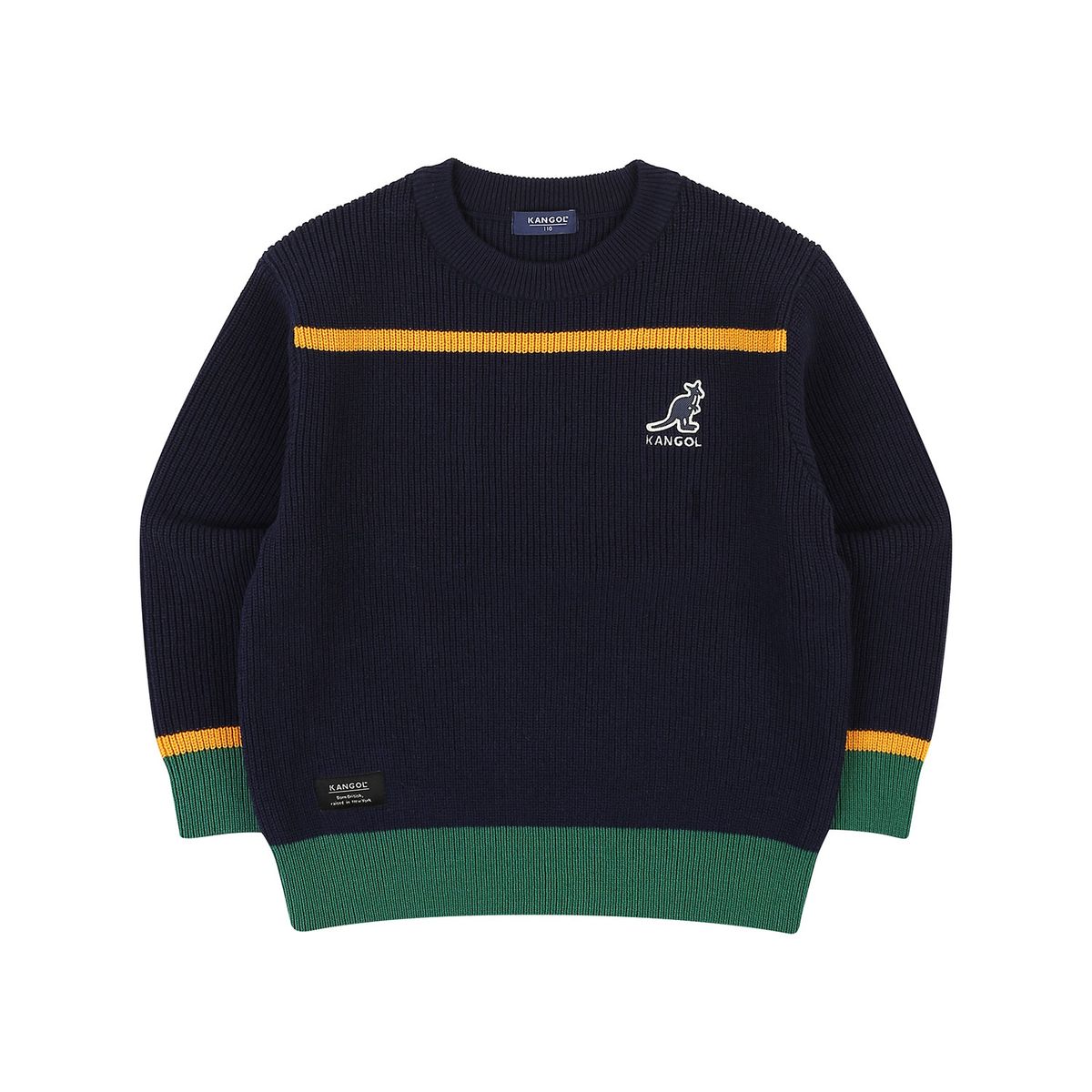 캉골키즈(KANGOL KIDS) 심볼 포인트 컬러 믹스드 니트 풀오버 QA 0003 네이비/AQACKS00030NV