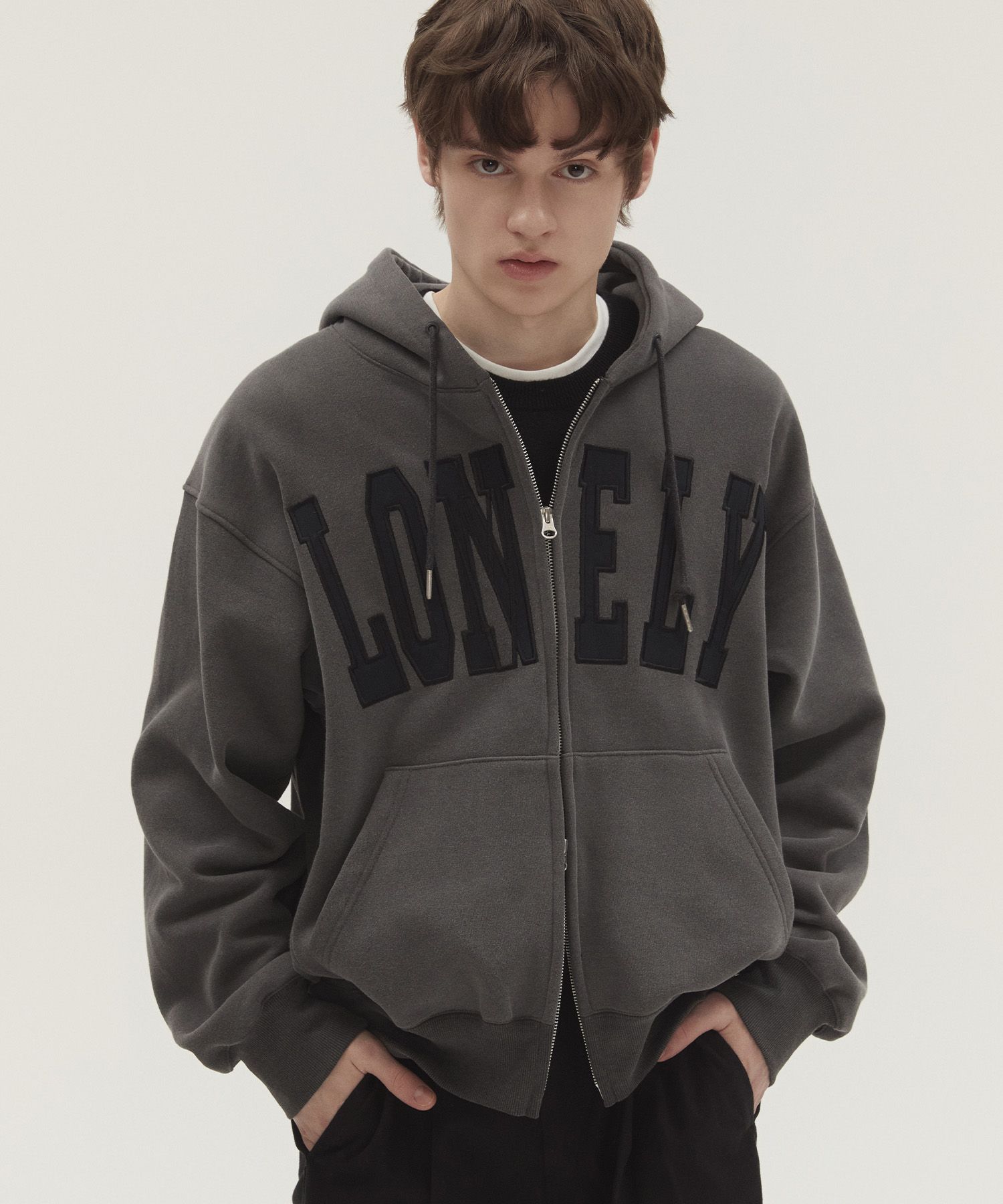 MUSINSA | NOHANT LONELY/LOVELY WASHED HOODIE ZIP-UP_CHARCOAL