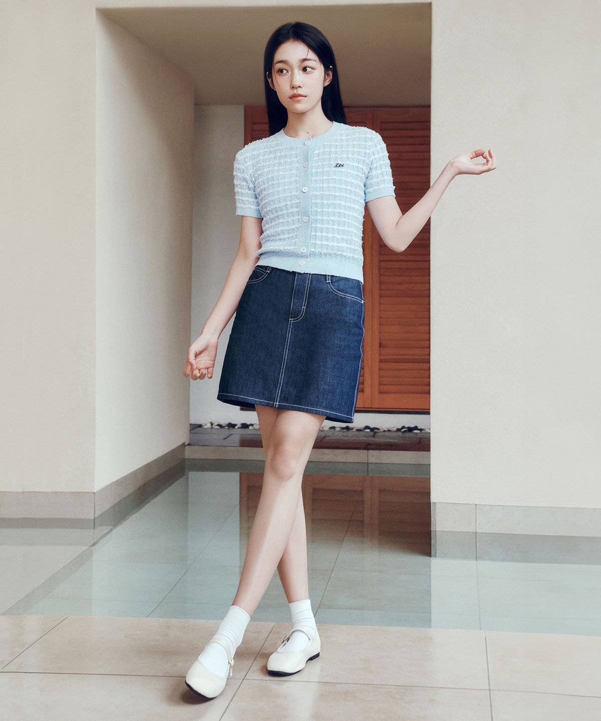 리(LEE) 우먼 데님 미니 스커트 인디고 로우
