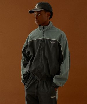 트레이크 5761A 오버핏 배색 그레이 셋업 트랙재킷