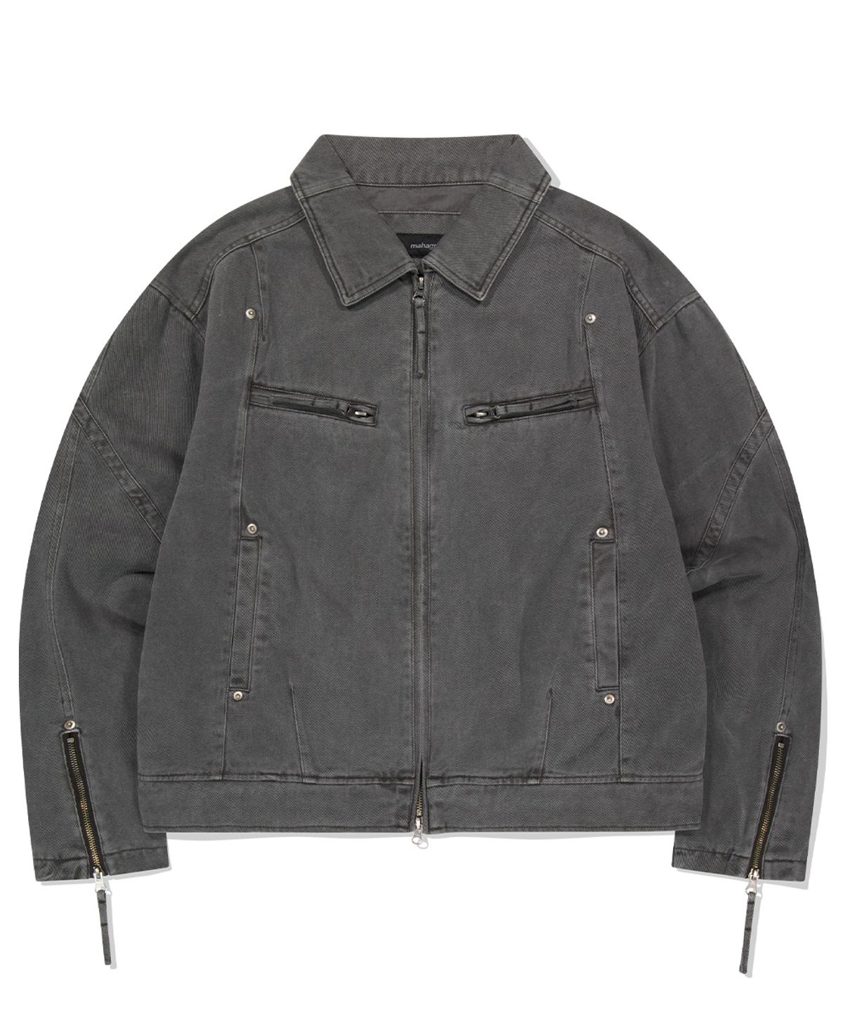 마하그리드(MAHAGRID) OVERDYED BIKER JACKET CHARCOAL(MG2ESMJ241A)