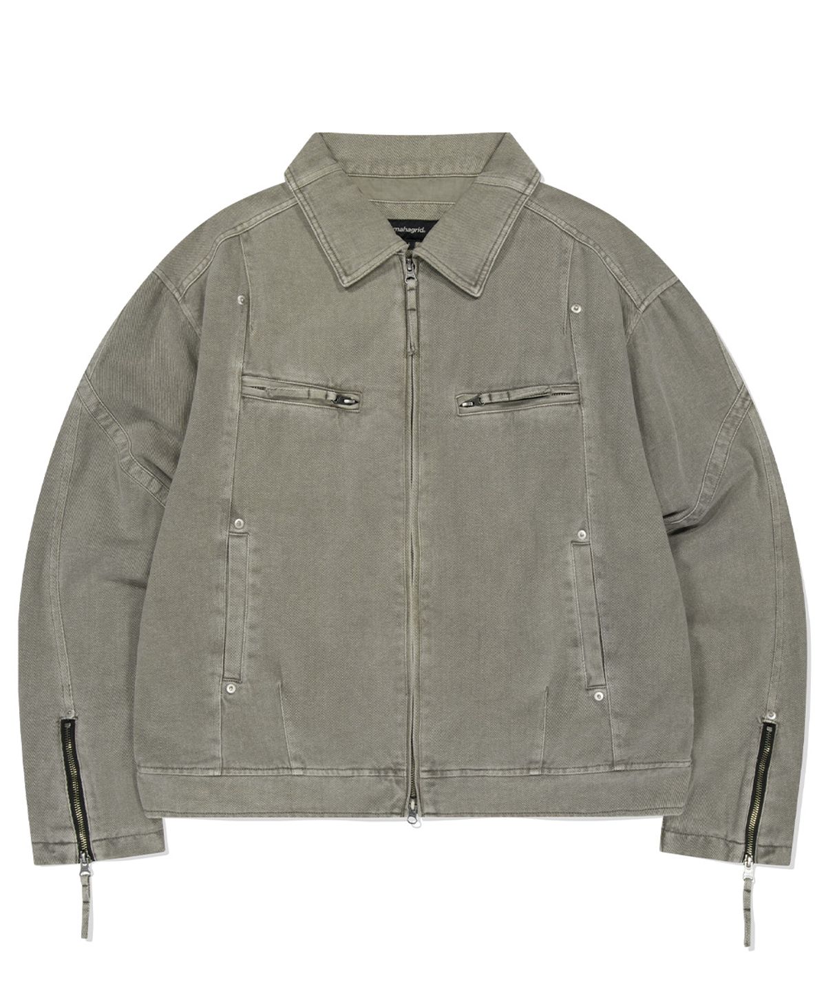마하그리드(MAHAGRID) OVERDYED BIKER JACKET KHAKI(MG2ESMJ241A)