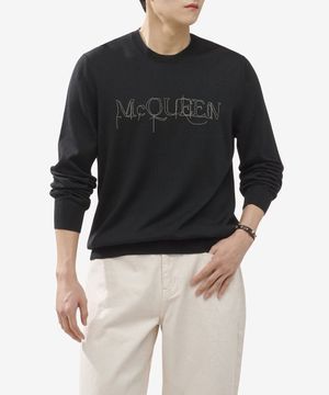 로고 자수 니트 - 블랙 / 752042Q1XHN1059