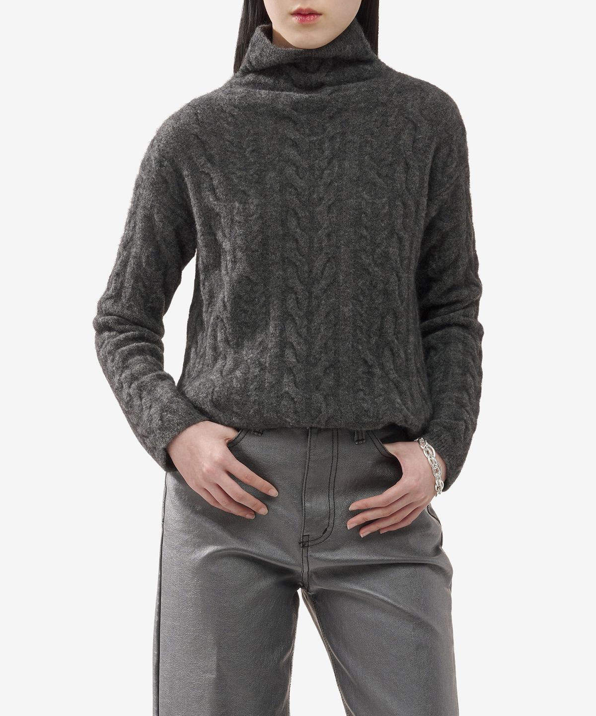 에스 막스 마라(S MAX MARA) 라폴레 하이넥 울 케이블 니트 - 차콜 / 93660833600001