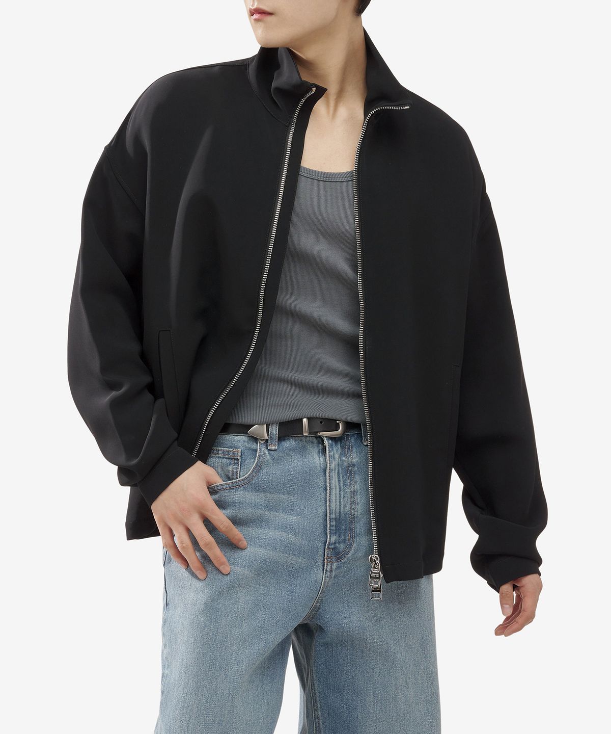 알렉산더 맥퀸(ALEXANDER McQUEEN) 하이넥 집업 봄버 재킷 - 블랙 / 750120QVP281000
