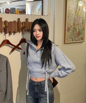 [7컬러] 리본 집업 스웨터