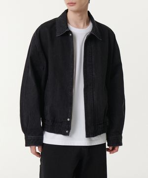 오버사이즈 데님 블루종 재킷 [워시드 블랙]