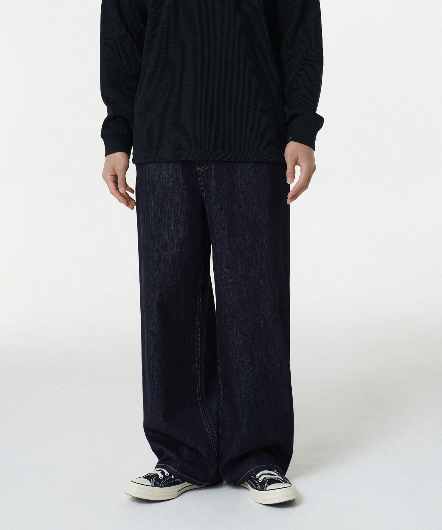 MUSINSA | MUSINSA STANDARD Linen-like extra wide denim pants
