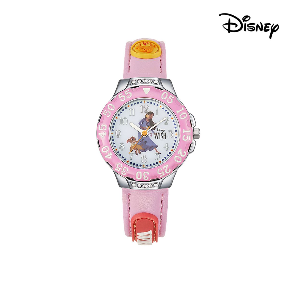디즈니(Disney) 100주년 기념 애니메이션 위시 아샤와발렌티노 아동용 가죽밴드 손목시계 OW089AV