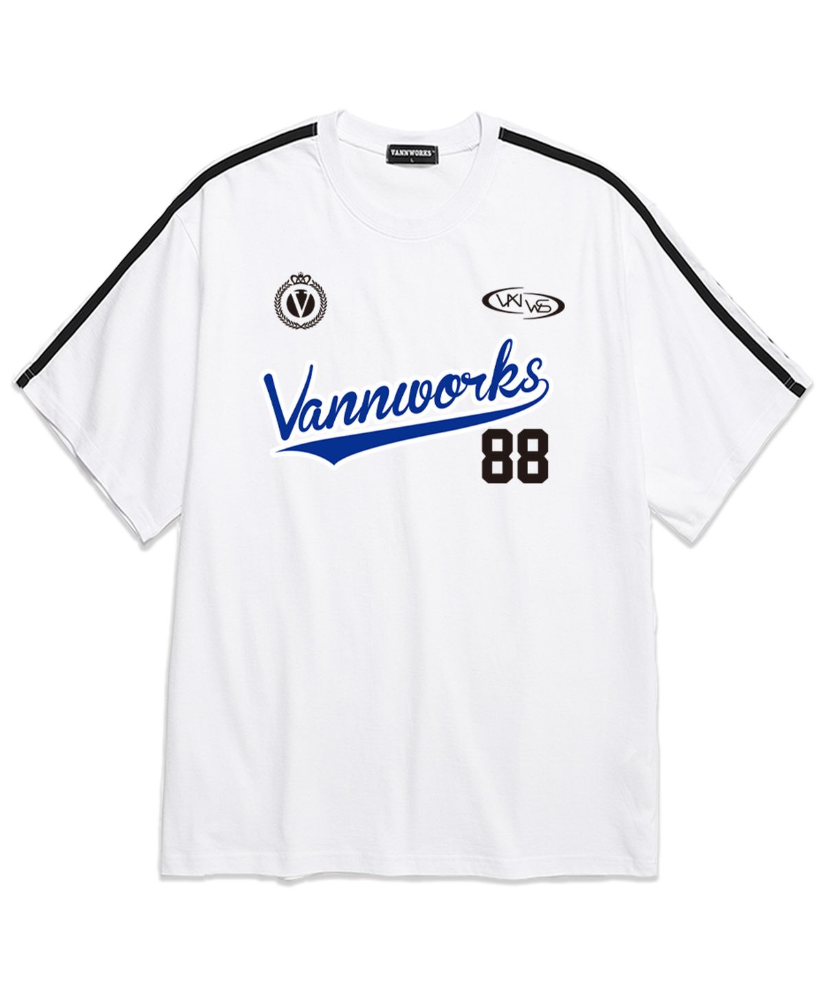 밴웍스(VANNWORKS) 소매 테잎 테일 로고 유니폼 오버핏 반팔 티셔츠 (VS0054) 화이트