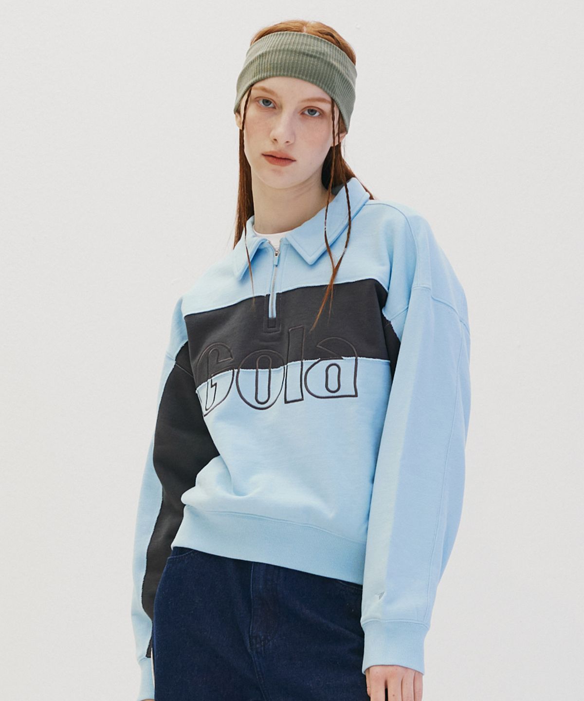 골라(GOLA) W COLLAR HALF ZIP-UP SWEATSHIRTS [SKYBLUE]
