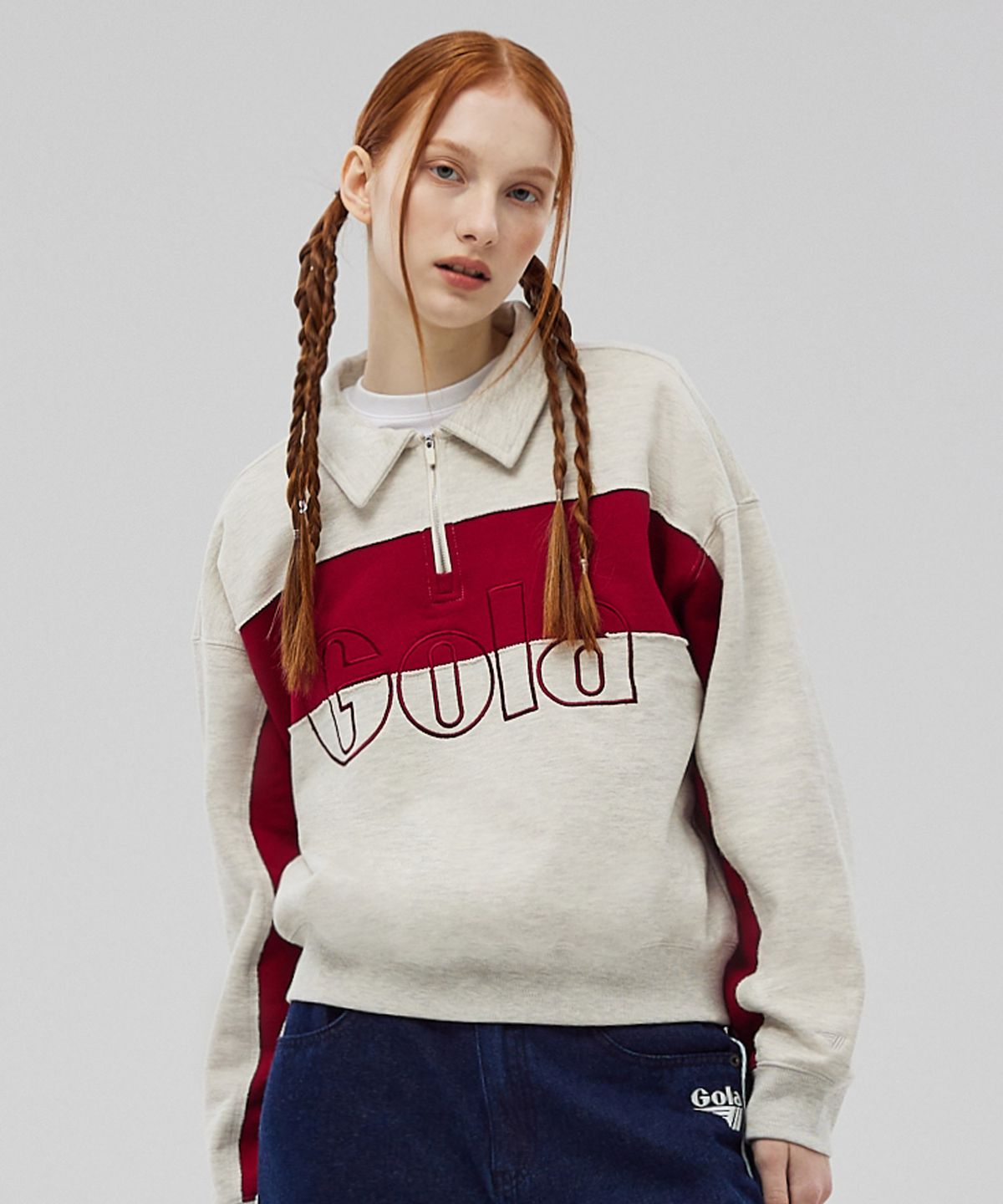 골라(GOLA) W COLLAR HALF ZIP-UP SWEATSHIRTS [OATMEAL]