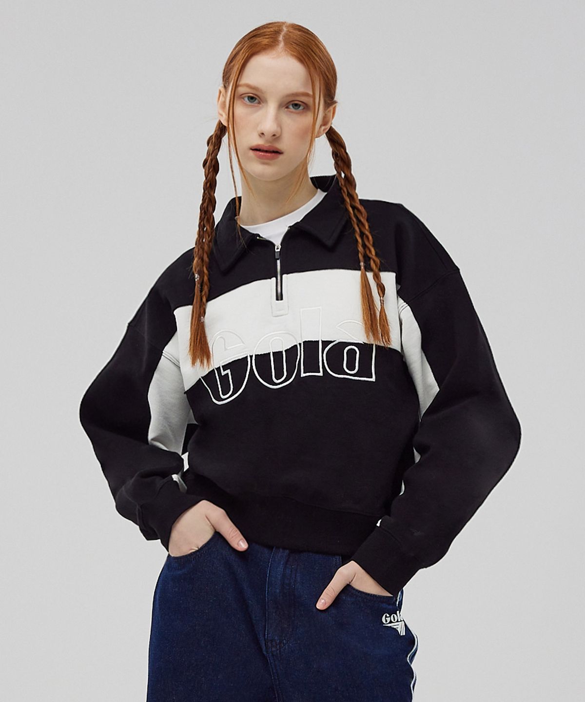 골라(GOLA) W COLLAR HALF ZIP-UP SWEATSHIRTS [BLACK]