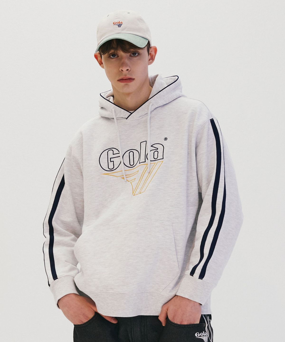 골라(GOLA) TRACK LOGO SWEAT HOODIE [LIGHT GRAY]