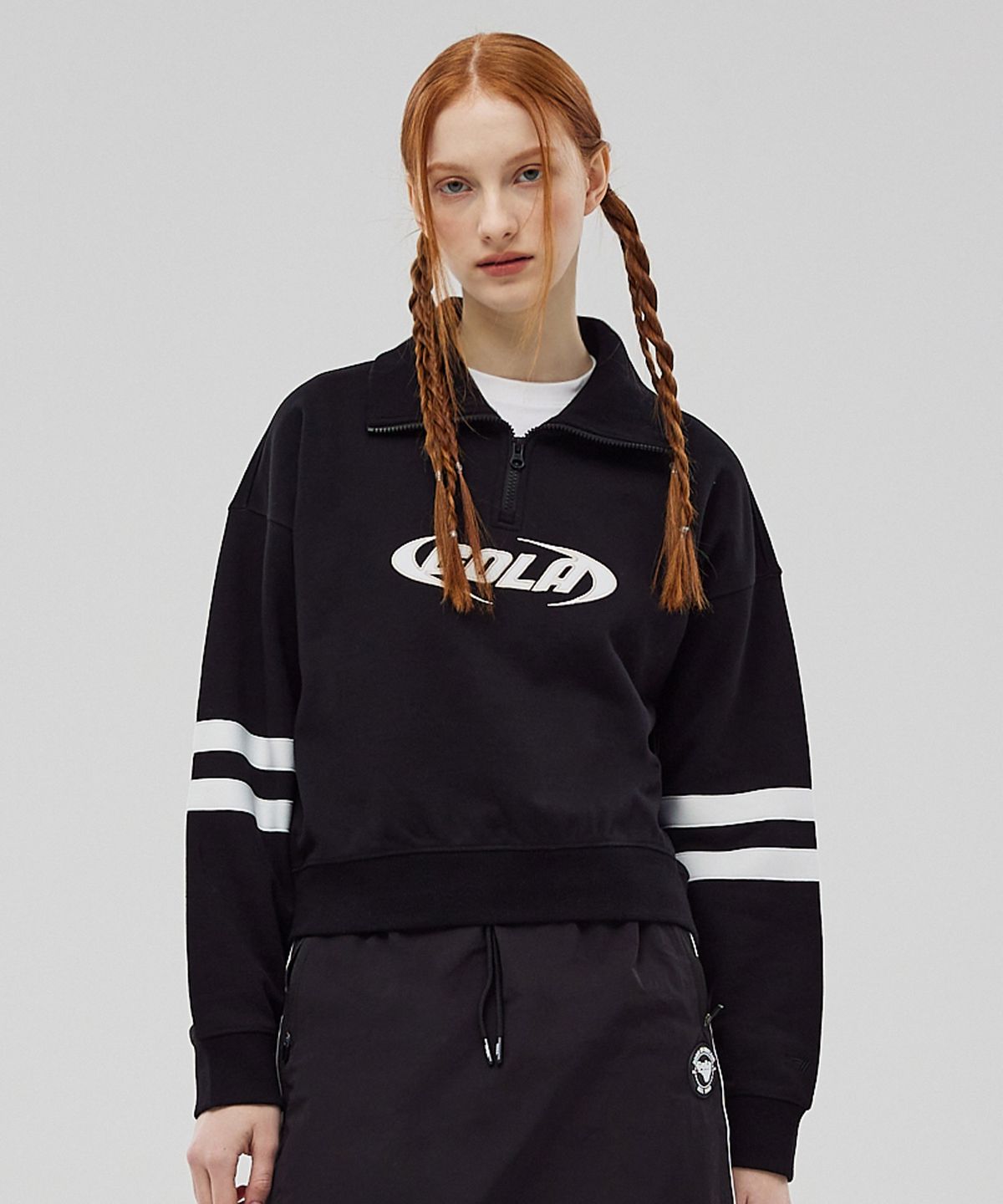 골라(GOLA) TRACK POINT HALF ZIP-UP SWEAT SHIRTS [BLACK]