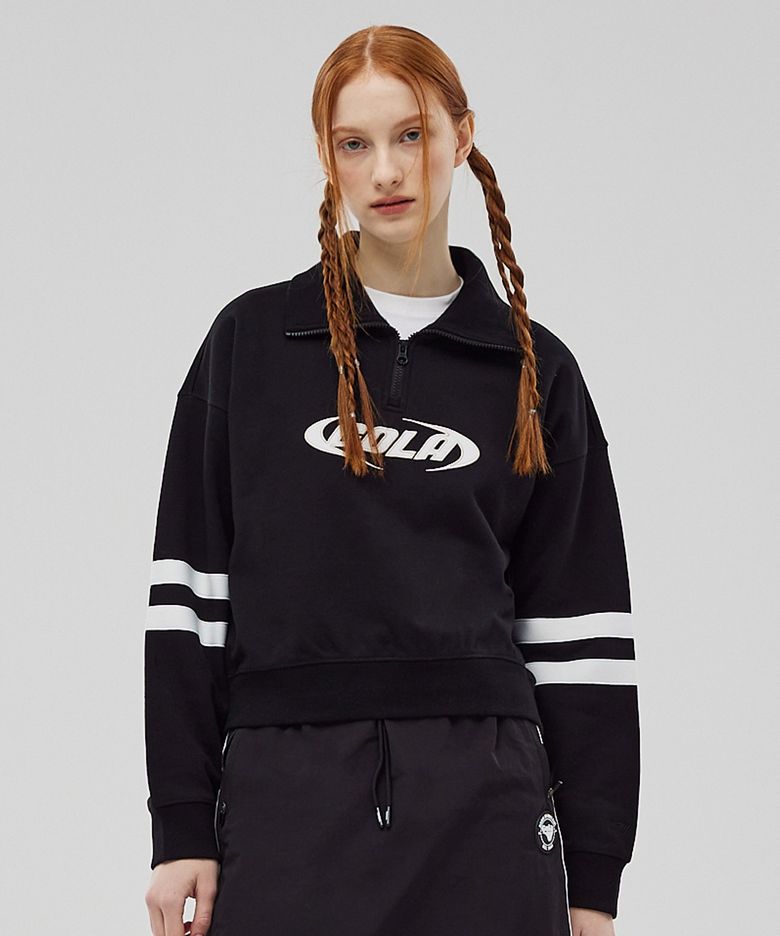 TRACK POINT HALF ZIP-UP SWEAT SHIRTS [BLACK]