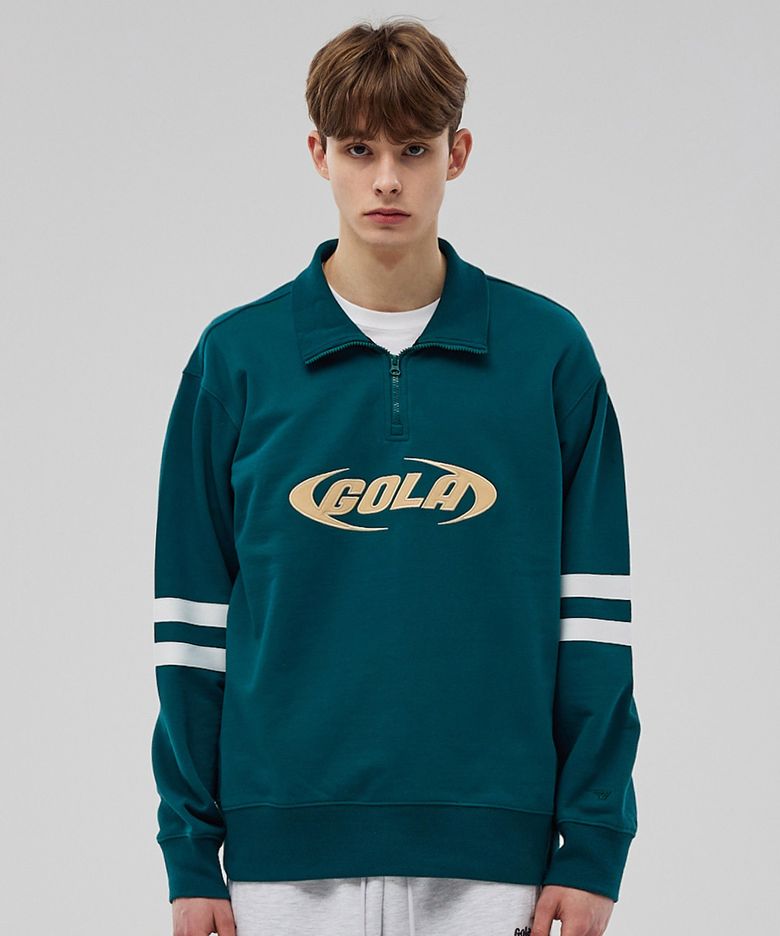 TRACK POINT HALF ZIP-UP SWEAT SHIRTS [GREEN]