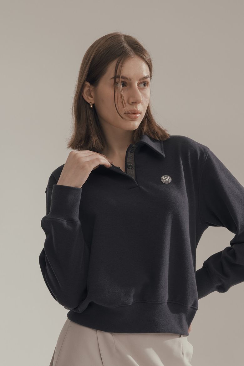웜 배색포인트 카라맨투맨 (PALE NAVY)