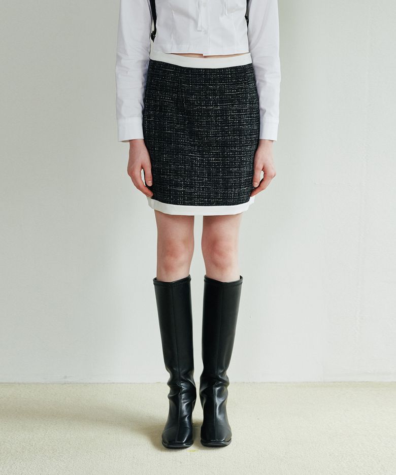 Bling Tweed Skirt - BLACK
