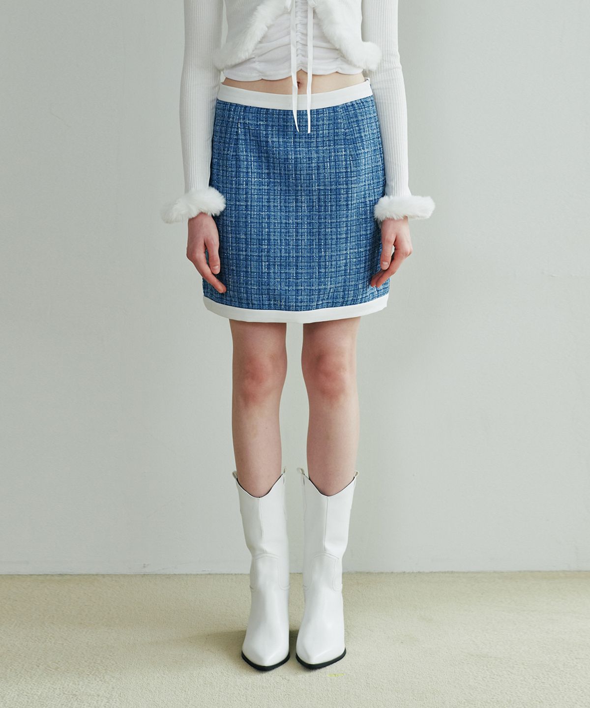 루루슈(LULUCHOU) Bling Tweed Skirt - BLUE
