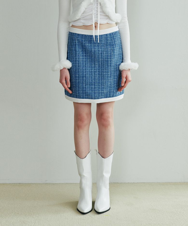 Bling Tweed Skirt - BLUE