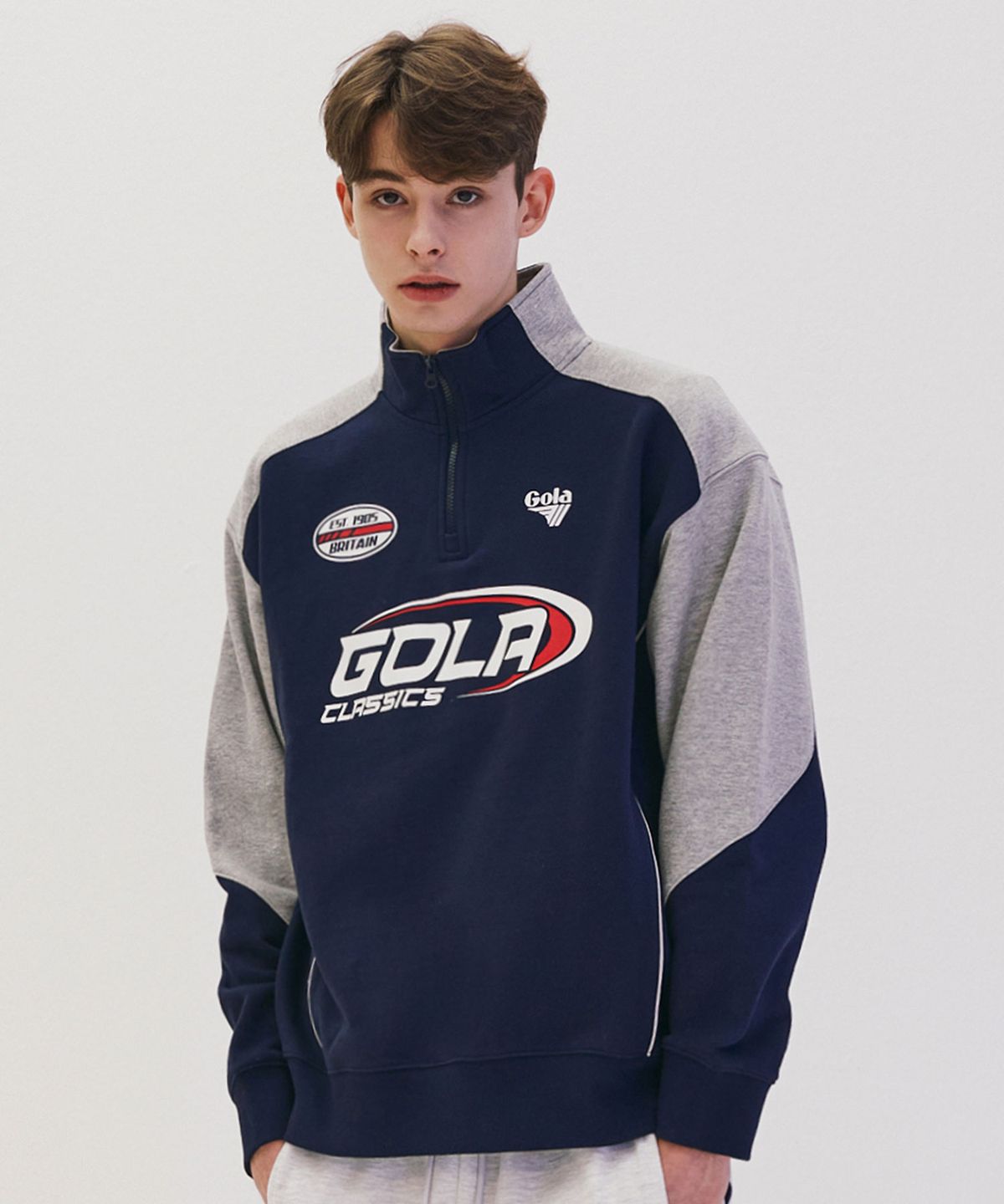 골라(GOLA) COLOR BLOCK SWEAT HALF ZP [NAVY]