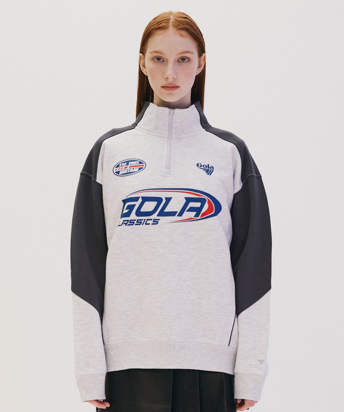 골라(GOLA) COLOR BLOCK SWEAT HALF ZP [LIGHT GRAY]