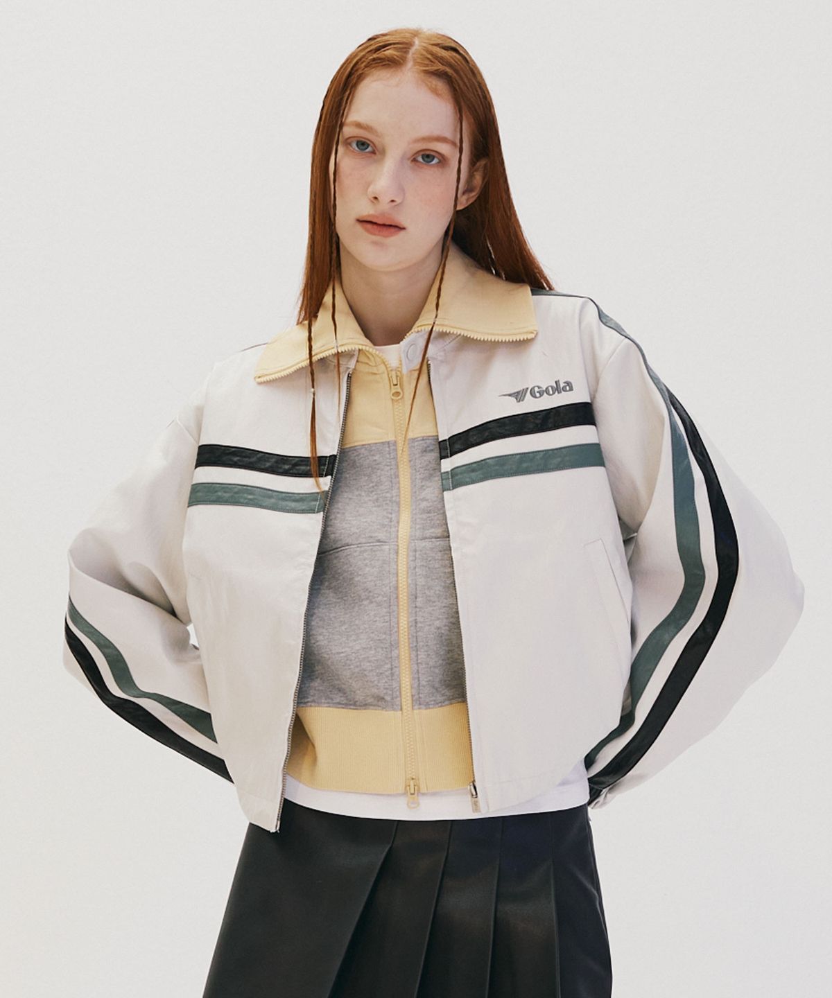 골라(GOLA) LINE POINT LEATHER JUMPER [WHITE]