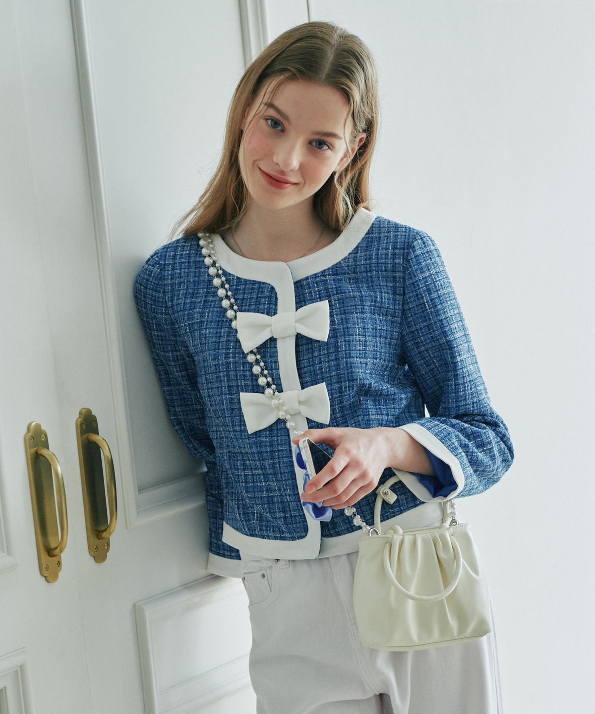 루루슈(LULUCHOU) Bling Tweed Jacket - BLUE