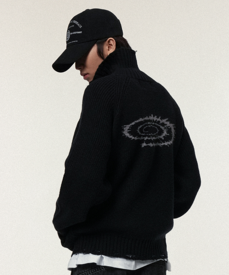 Swift Symbol High Neck Knit Zip Up Black