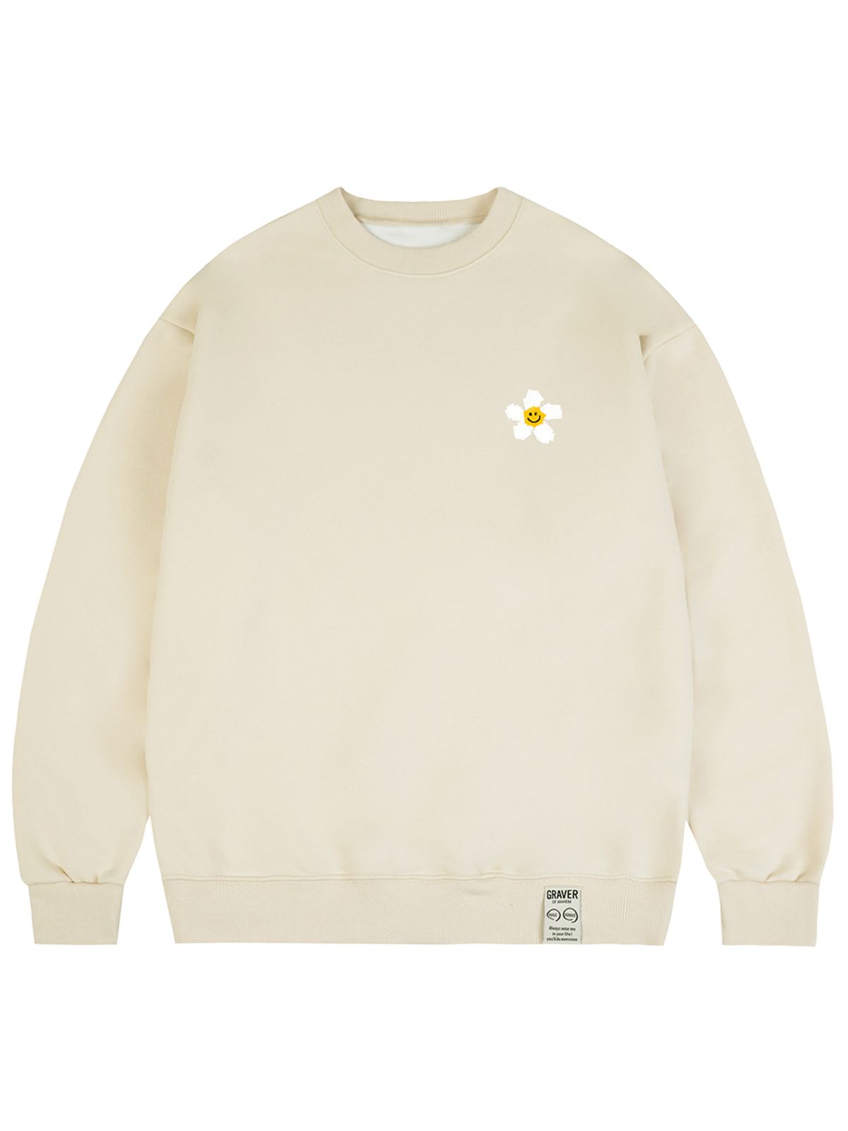 그레이버(GRAVER) [UNISEX]스몰 테잎 플라워 도트 스마일 맨투맨_크림