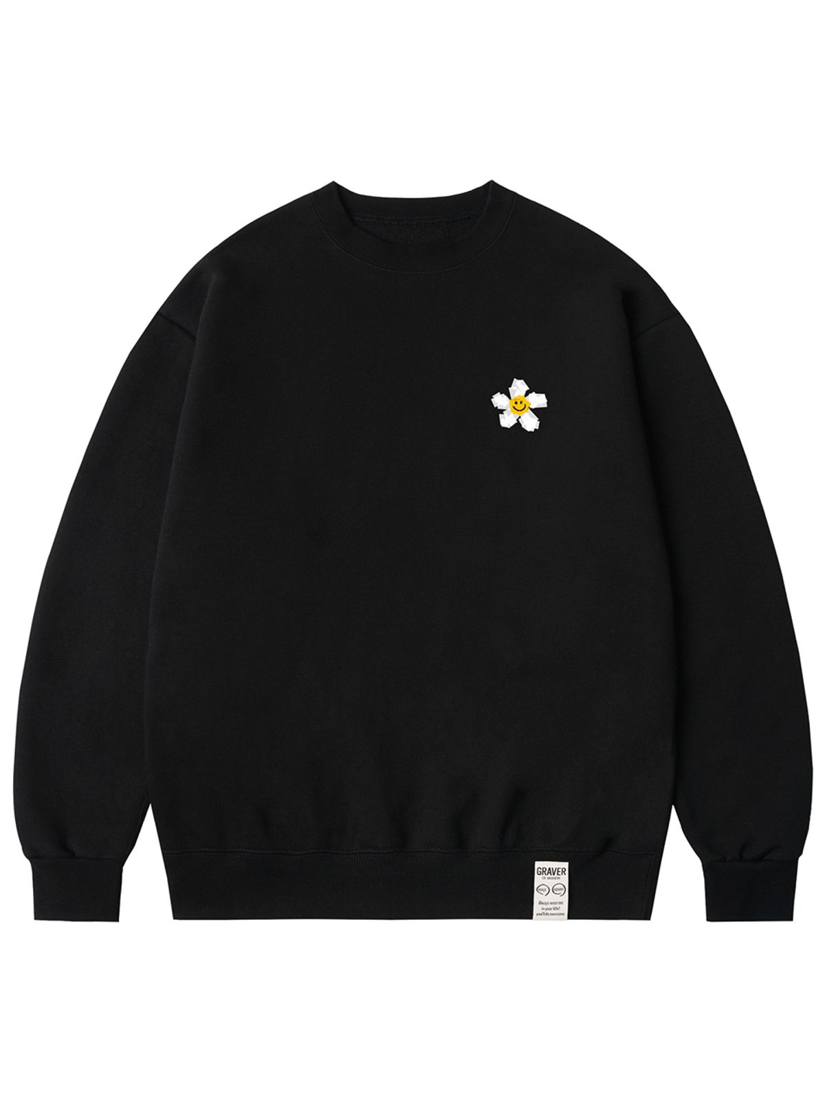 그레이버(GRAVER) [UNISEX]스몰 테잎 플라워 도트 스마일 맨투맨_블랙