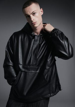 레더패치 아노락 후디 레더 자켓_블랙